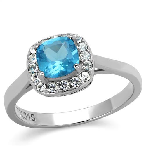 TK2161 - High polished (no plating) Stainless Steel Ring with Synthetic Synthetic Glass in Sea Blue - Joyeria Lady