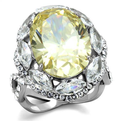 TK2162 - High polished (no plating) Stainless Steel Ring with AAA Grade CZ  in Citrine Yellow - Joyeria Lady