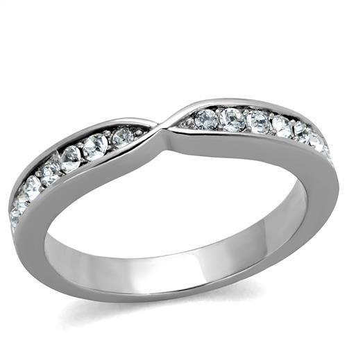 TK2163 - High polished (no plating) Stainless Steel Ring with Top Grade Crystal  in Clear - Joyeria Lady