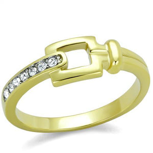 TK2164 - Two-Tone IP Gold (Ion Plating) Stainless Steel Ring with Top Grade Crystal  in Clear - Joyeria Lady