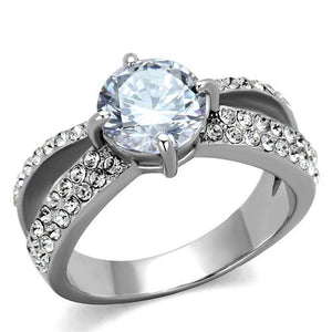 TK2165 - High polished (no plating) Stainless Steel Ring with AAA Grade CZ  in Clear - Joyeria Lady