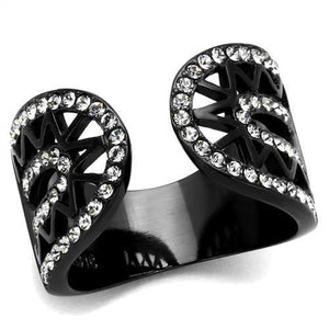 TK2166 - IP Black(Ion Plating) Stainless Steel Ring with Top Grade Crystal  in Black Diamond - Joyeria Lady