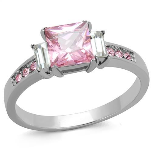 TK2169 - High polished (no plating) Stainless Steel Ring with AAA Grade CZ  in Rose - Joyeria Lady