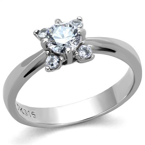 TK2172 - High polished (no plating) Stainless Steel Ring with AAA Grade CZ  in Clear - Joyeria Lady