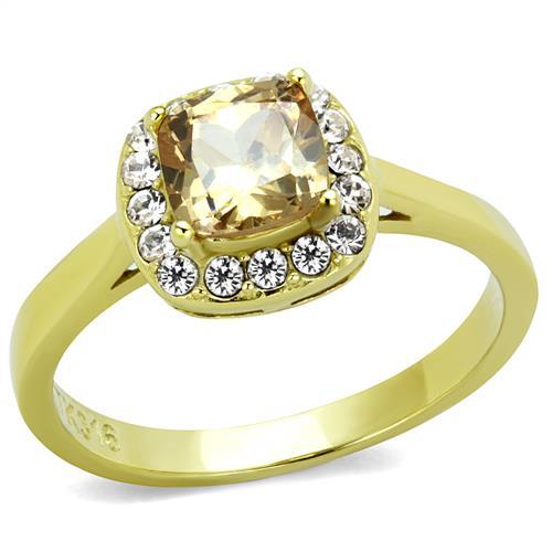 TK2173 - IP Gold(Ion Plating) Stainless Steel Ring with AAA Grade CZ  in Champagne - Joyeria Lady