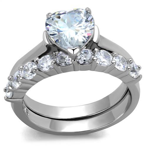TK2176 - High polished (no plating) Stainless Steel Ring with AAA Grade CZ  in Clear - Joyeria Lady