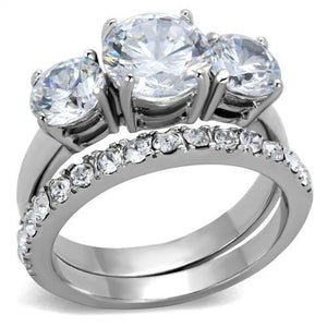 TK2177 - High polished (no plating) Stainless Steel Ring with AAA Grade CZ  in Clear - Joyeria Lady