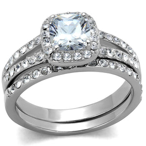 TK2180 - High polished (no plating) Stainless Steel Ring with AAA Grade CZ  in Clear - Joyeria Lady