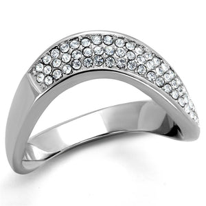 TK2181 - High polished (no plating) Stainless Steel Ring with Top Grade Crystal  in Clear - Joyeria Lady
