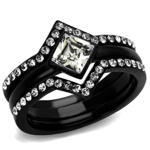 TK2185 - IP Black(Ion Plating) Stainless Steel Ring with Top Grade Crystal  in Clear - Joyeria Lady