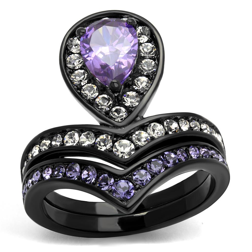 TK2186 - IP Black(Ion Plating) Stainless Steel Ring with AAA Grade CZ  in Amethyst - Joyeria Lady