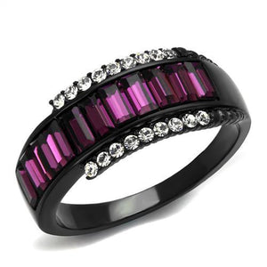 TK2191 - IP Black(Ion Plating) Stainless Steel Ring with Top Grade Crystal  in Amethyst - Joyeria Lady