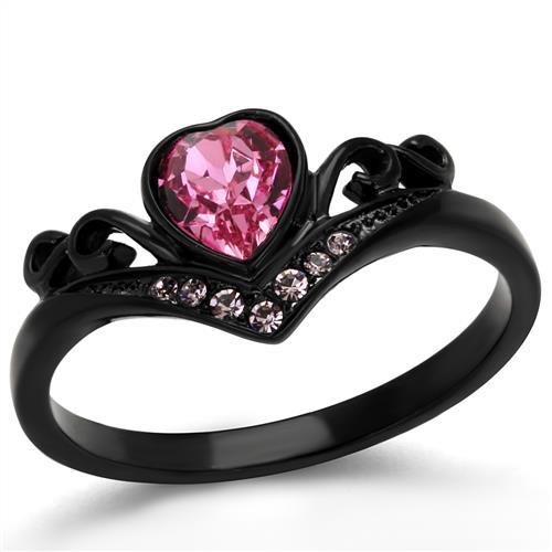 TK2192 - IP Black(Ion Plating) Stainless Steel Ring with Top Grade Crystal  in Rose - Joyeria Lady