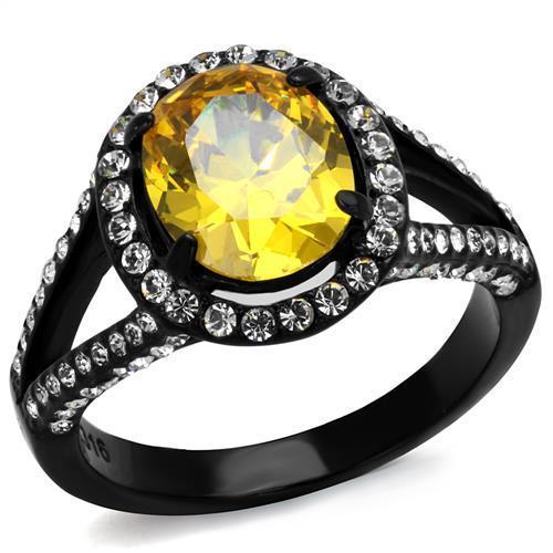 TK2193 - IP Black(Ion Plating) Stainless Steel Ring with AAA Grade CZ  in Topaz - Joyeria Lady