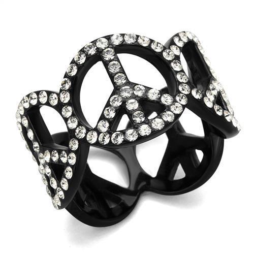 TK2194 - IP Black(Ion Plating) Stainless Steel Ring with Top Grade Crystal  in Clear - Joyeria Lady