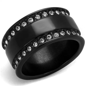 TK2195 - IP Black(Ion Plating) Stainless Steel Ring with Top Grade Crystal  in Clear - Joyeria Lady