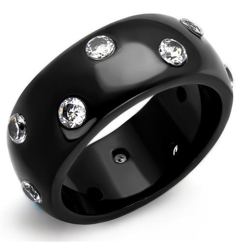 TK2196 - IP Black(Ion Plating) Stainless Steel Ring with AAA Grade CZ  in Clear - Joyeria Lady