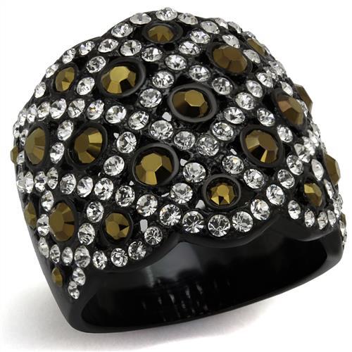TK2197 - IP Black(Ion Plating) Stainless Steel Ring with Top Grade Crystal  in Metallic Light Gold - Joyeria Lady