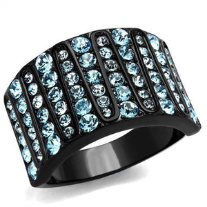 TK2198 - IP Black(Ion Plating) Stainless Steel Ring with Top Grade Crystal  in Sea Blue - Joyeria Lady