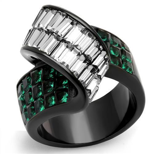 TK2199 - IP Black(Ion Plating) Stainless Steel Ring with Synthetic Synthetic Glass in Blue Zircon - Joyeria Lady