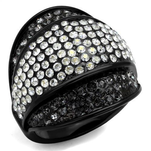 TK2200 - IP Black(Ion Plating) Stainless Steel Ring with Top Grade Crystal  in Multi Color - Joyeria Lady
