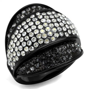 TK2200 - IP Black(Ion Plating) Stainless Steel Ring with Top Grade Crystal  in Multi Color - Joyeria Lady