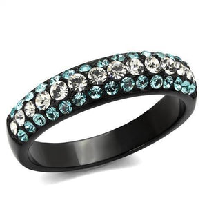 TK2205 - IP Black(Ion Plating) Stainless Steel Ring with Top Grade Crystal  in Sea Blue - Joyeria Lady
