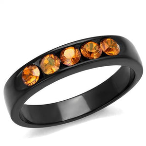 TK2206 - IP Black(Ion Plating) Stainless Steel Ring with Top Grade Crystal  in Champagne - Joyeria Lady