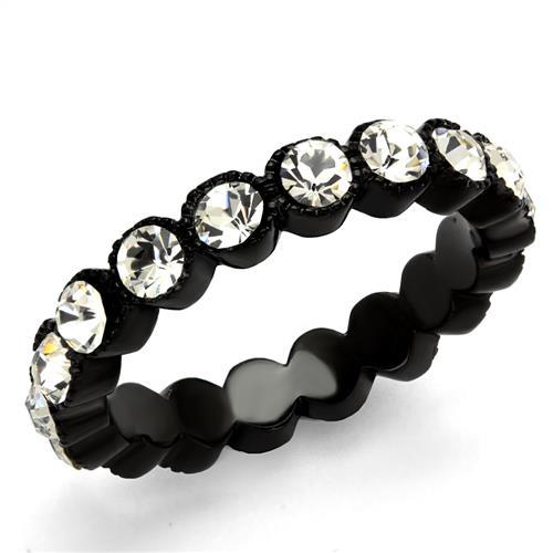 TK2207 - IP Black(Ion Plating) Stainless Steel Ring with Top Grade Crystal  in Clear - Joyeria Lady
