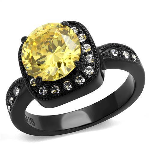 TK2208 - IP Black(Ion Plating) Stainless Steel Ring with AAA Grade CZ  in Topaz - Joyeria Lady
