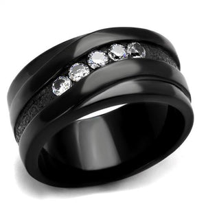 TK2210 - IP Black(Ion Plating) Stainless Steel Ring with AAA Grade CZ  in Clear - Joyeria Lady