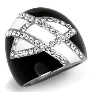 TK2211 - High polished (no plating) Stainless Steel Ring with Top Grade Crystal  in Clear - Joyeria Lady