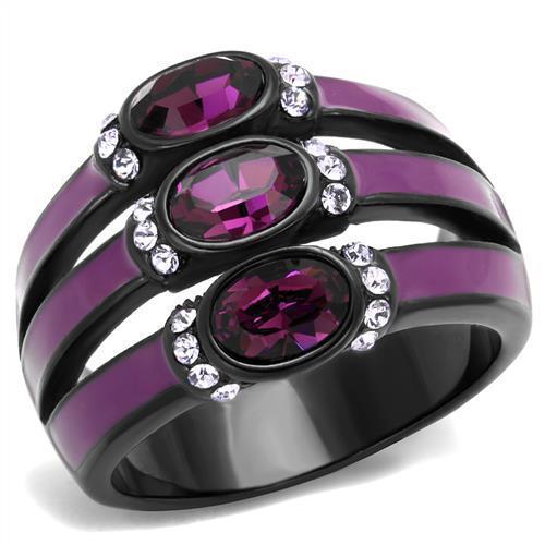 TK2213 - IP Black(Ion Plating) Stainless Steel Ring with Top Grade Crystal  in Amethyst - Joyeria Lady