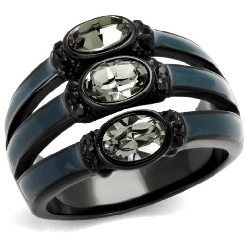 TK2214 - IP Black(Ion Plating) Stainless Steel Ring with Top Grade Crystal  in Black Diamond - Joyeria Lady