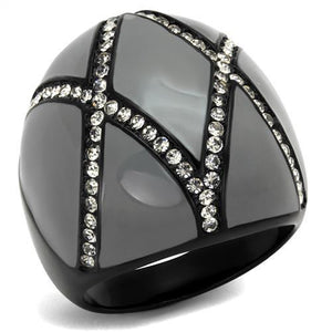 TK2216 - IP Black(Ion Plating) Stainless Steel Ring with Top Grade Crystal  in Clear - Joyeria Lady