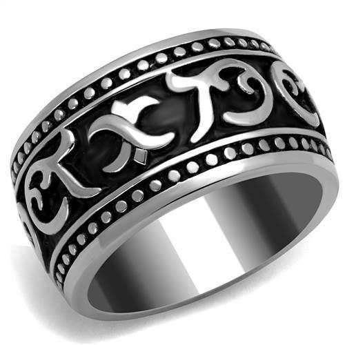 TK2233 High polished (no plating) Stainless Steel Ring with Epoxy in Jet - Joyeria Lady