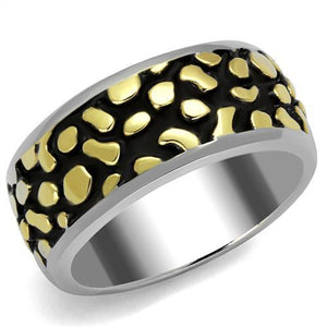 TK2238 Two-Tone IP Gold (Ion Plating) Stainless Steel Ring with Epoxy in Jet - Joyeria Lady