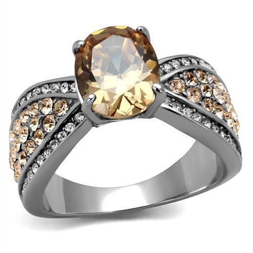 TK2249 - High polished (no plating) Stainless Steel Ring with AAA Grade CZ  in Champagne - Joyeria Lady