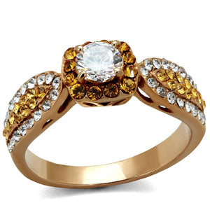 TK2250 - IP Rose Gold(Ion Plating) Stainless Steel Ring with AAA Grade CZ  in Clear - Joyeria Lady