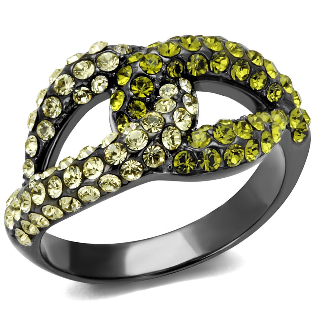 TK2251LJ - IP Light Black  (IP Gun) Stainless Steel Ring with Top Grade Crystal  in Multi Color - Joyeria Lady