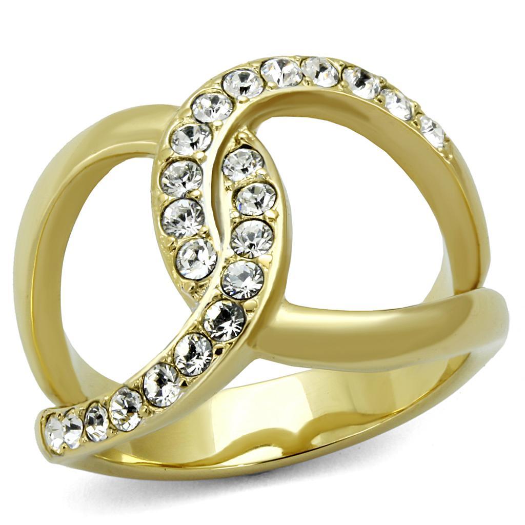 TK2253 - Two-Tone IP Gold (Ion Plating) Stainless Steel Ring with Top Grade Crystal  in Clear - Joyeria Lady