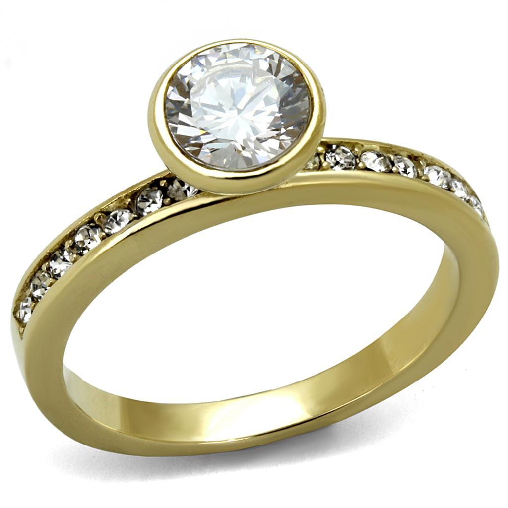 TK2254 - IP Gold(Ion Plating) Stainless Steel Ring with AAA Grade CZ  in Clear - Joyeria Lady