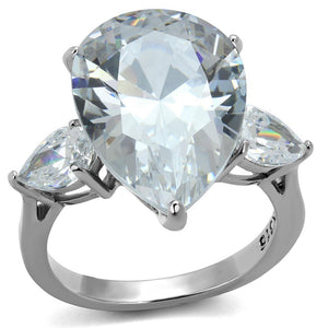 TK2256 - High polished (no plating) Stainless Steel Ring with AAA Grade CZ  in Clear - Joyeria Lady
