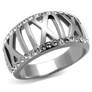 TK2257 - High polished (no plating) Stainless Steel Ring with Top Grade Crystal  in Clear - Joyeria Lady