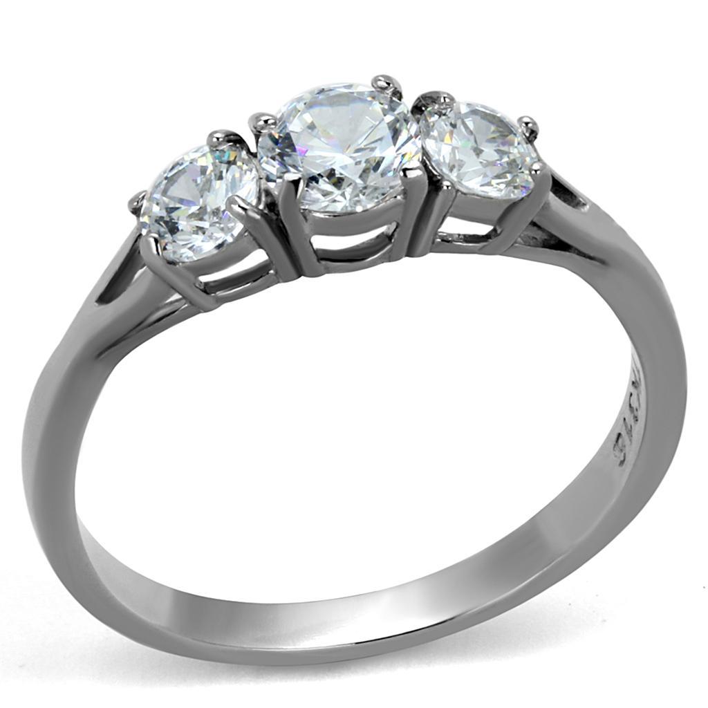 TK2260 - High polished (no plating) Stainless Steel Ring with AAA Grade CZ  in Clear - Joyeria Lady