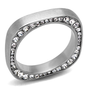 TK2261 - High polished (no plating) Stainless Steel Ring with Top Grade Crystal  in Clear - Joyeria Lady
