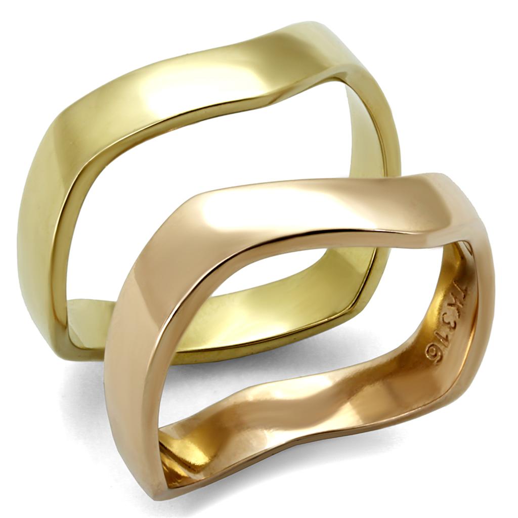 TK2265 - IP Gold & IP Rose Gold (Ion Plating) Stainless Steel Ring with No Stone - Joyeria Lady