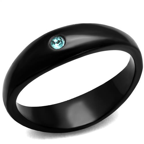 TK2274 - IP Black(Ion Plating) Stainless Steel Ring with Top Grade Crystal  in Light Sapphire - Joyeria Lady