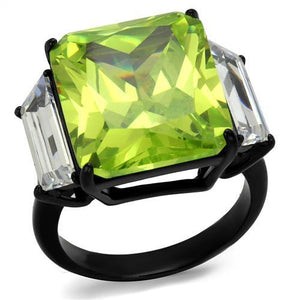 TK2275 - IP Black(Ion Plating) Stainless Steel Ring with AAA Grade CZ  in Apple Green color - Joyeria Lady