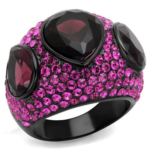 TK2276 - IP Black(Ion Plating) Stainless Steel Ring with Synthetic Synthetic Glass in Amethyst - Joyeria Lady